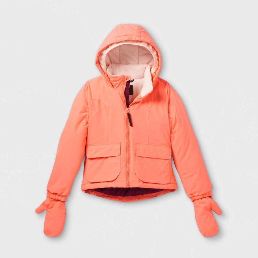 All in Motion Girl's Warm Coral Hooded Jacket with Mittens Size XS (4/5)